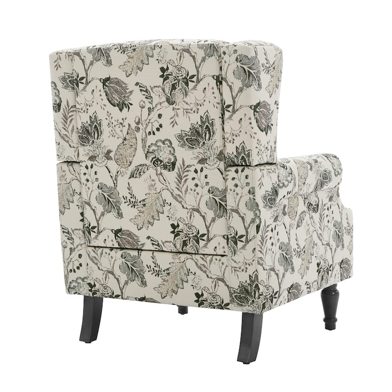 2 Set Transitional Patterned Wingback Accent Chairs with NailHead