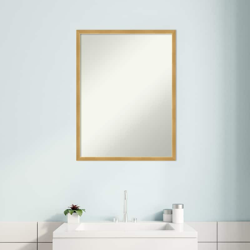 Non-Beveled Wood Bathroom Wall Mirror - Svelte Polished Gold Frame