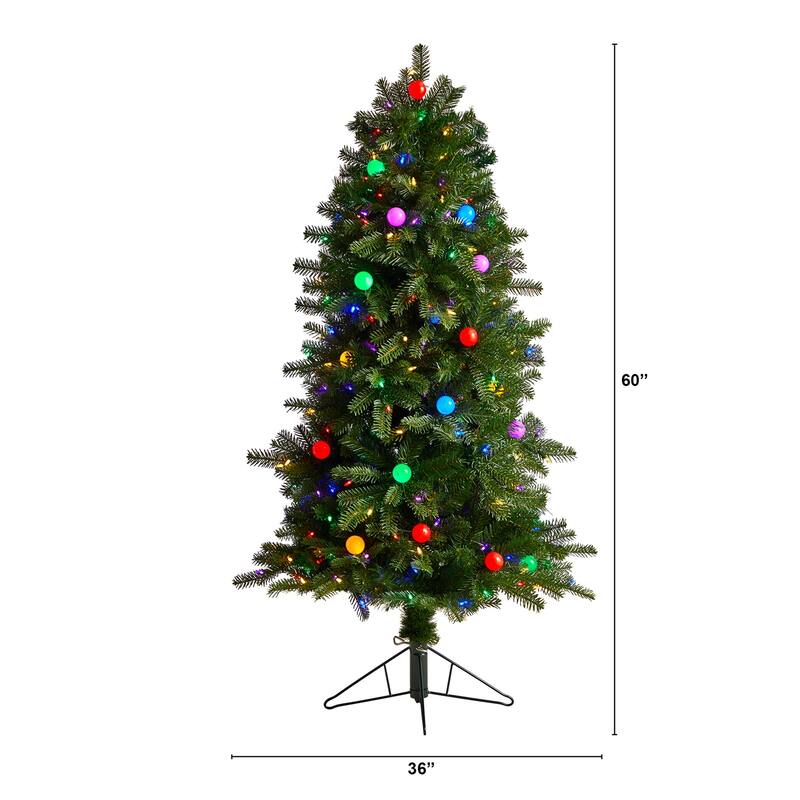 5ft. Fir Artificial Christmas Tree with 300 Multi Color LED Lights, 30 Globe Bulbs & 574 Branches - Festive Holiday X-Mas Tree