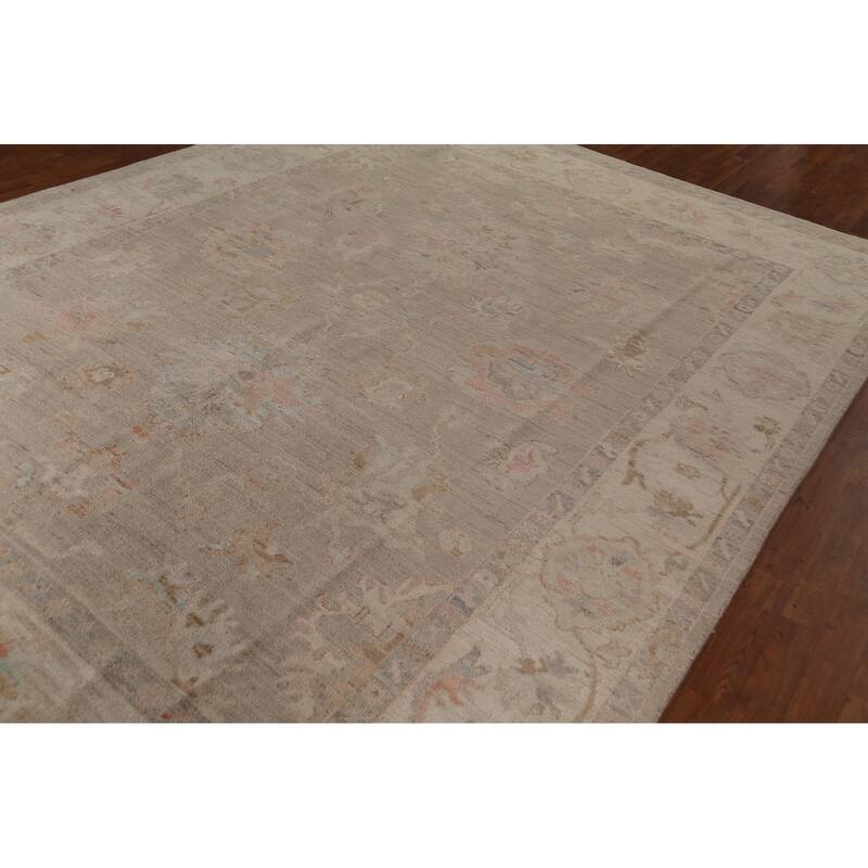 Floral Vegetable Dye Oushak Turkish Area Rug Handmade Wool Carpet - 8'8"x 11'9"