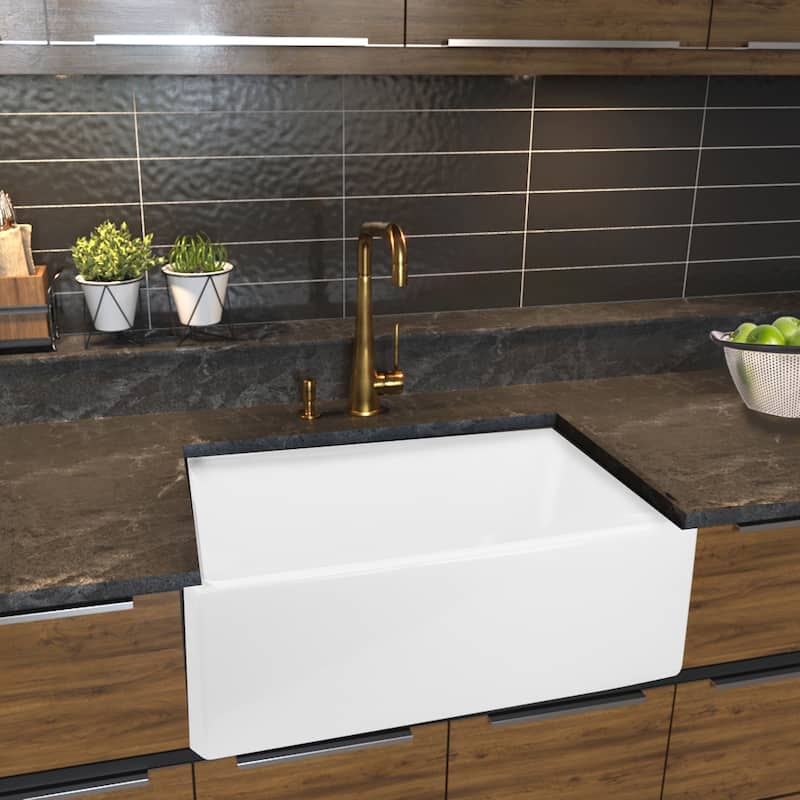 White Italian Fireclay Reversible Farmhouse Kitchen Sink - 29.75" x 18" x 10"