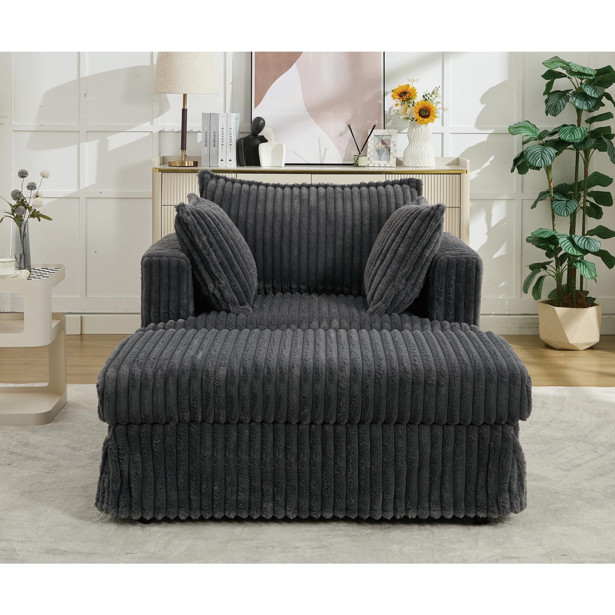 Oversized Corduroy Sofa Sleeper Sofa Chair Ottoman Set Dark Gray 1 Seater On Sale Bed Bath Beyond 41516342