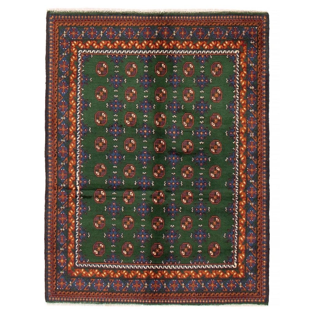 ECARPETGALLERY Hand-knotted Uzbek Kargahi Green Wool Rug - 4'10 x 6'4