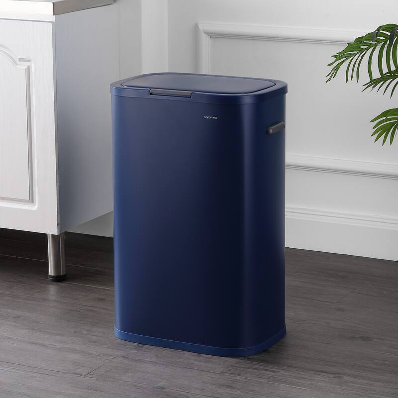 happimess Tammi Kitchen 14.5-Gallon Slim Metal Push Button Trash Can - Denim Blue