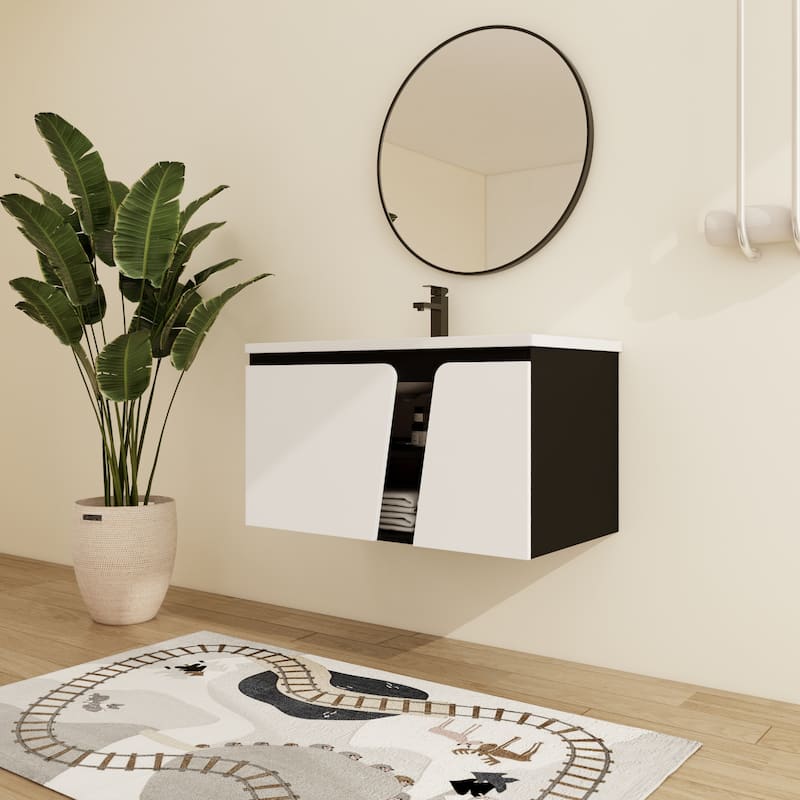 Malwee 32"/36"/40" Floating Bathroom Vanity with Sink, Wall Mounted Bathroom Vanity with Soft Close Doors and shelf