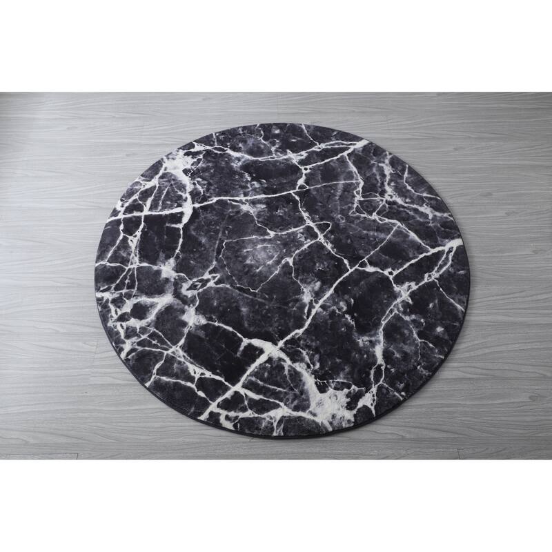 Retro Shag Collection Abstract Area Rug - 5' Round - Grey/Black