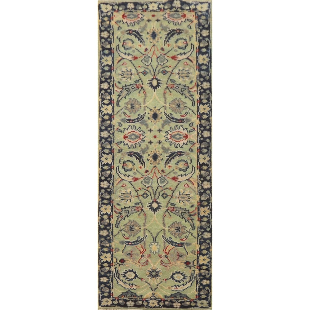 Hand-knotted Transitional Wool Carpet Green Oushak Rug Oriental Carpet Floral Area Rug Oriental Carpet - 8' 0'' X 2' 6''
