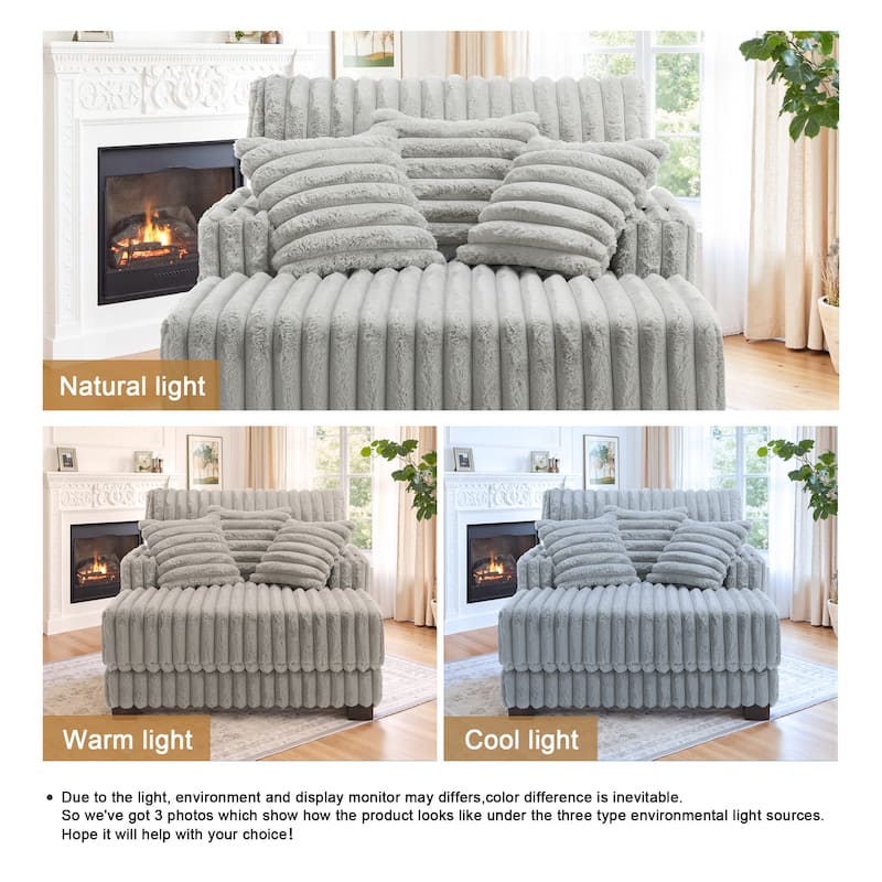 41.7" W Upholstered Plush Corduroy Chaise Lounge withe Pillows