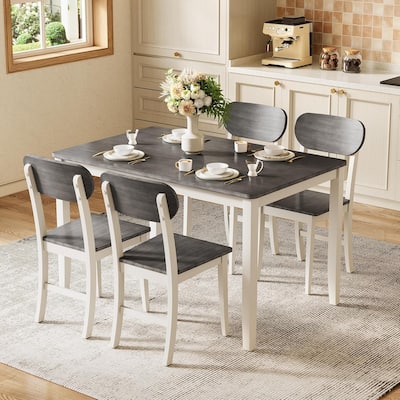 Dining Table Set, Rectangle Wooden Kitchen Table with Solid Wood Legs