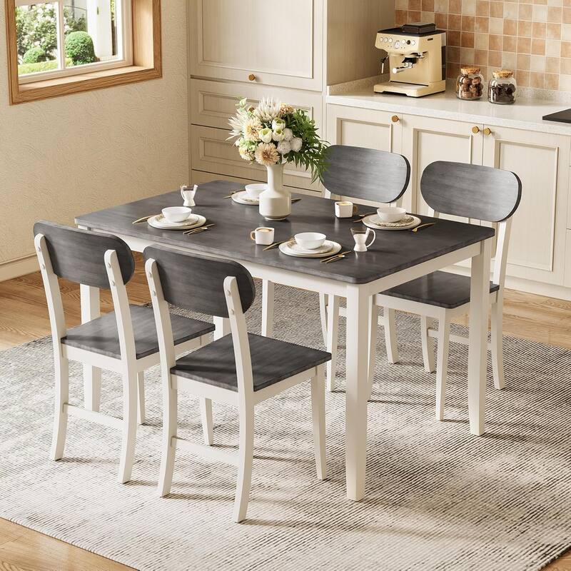 Dining Table Set for 4, Rectangle Wooden Kitchen Table - Grey