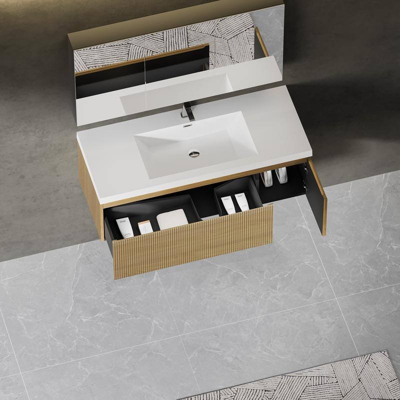ABRUZZO Floating Vanity with Integrated Top Sink Soft-Close Wall-Mount Bathroom Cabinet