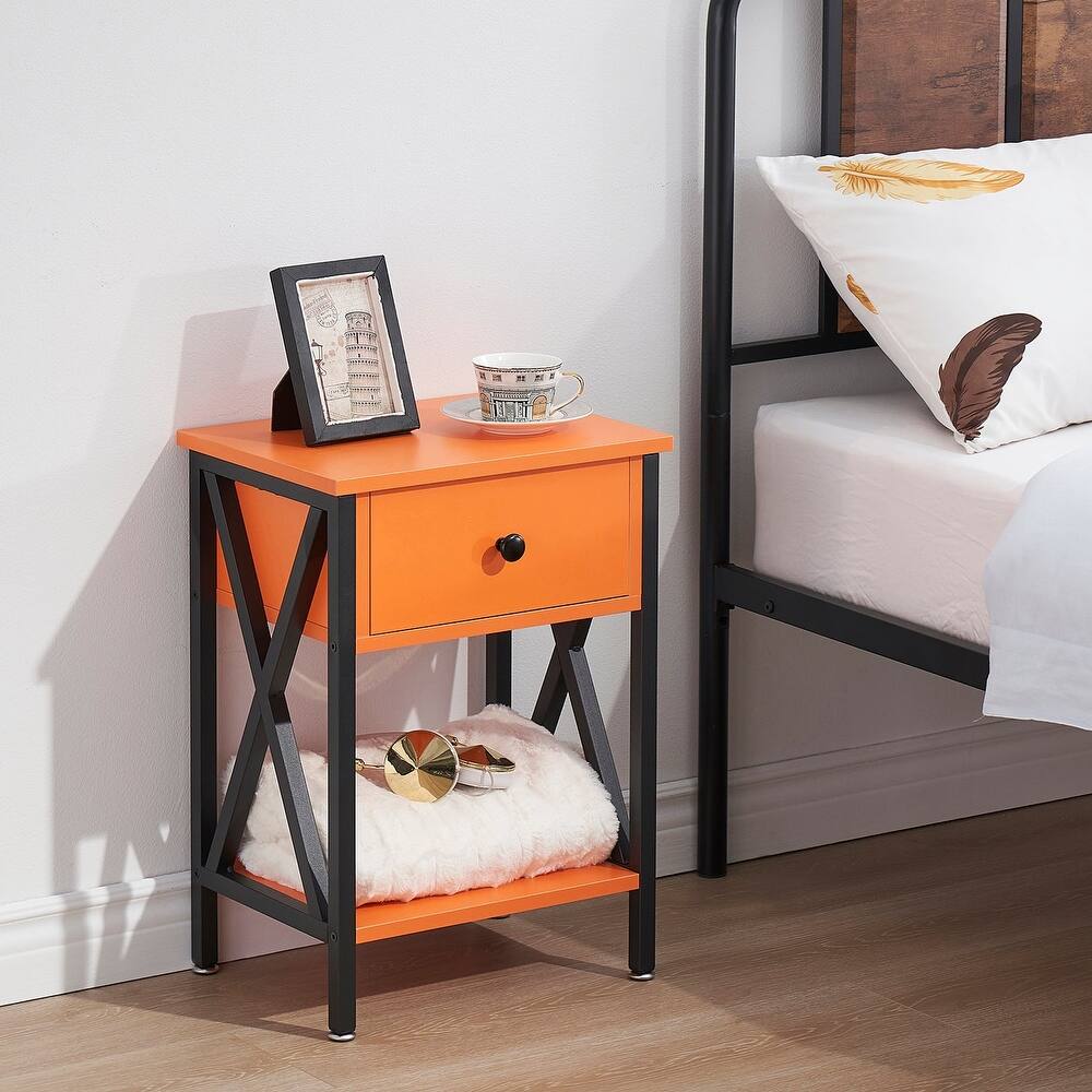 VECELO Modern Nightstand 1-Drawer with Open Storage Shelf End Table Side Table for Bedroom Living Room