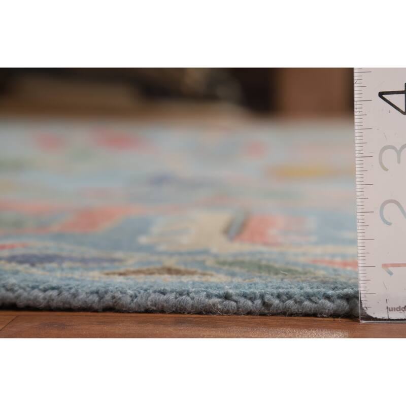 All-Over Blue Oushak Oriental Area Rug Hand-Knotted Wool Carpet - 9'2"x 11'11"