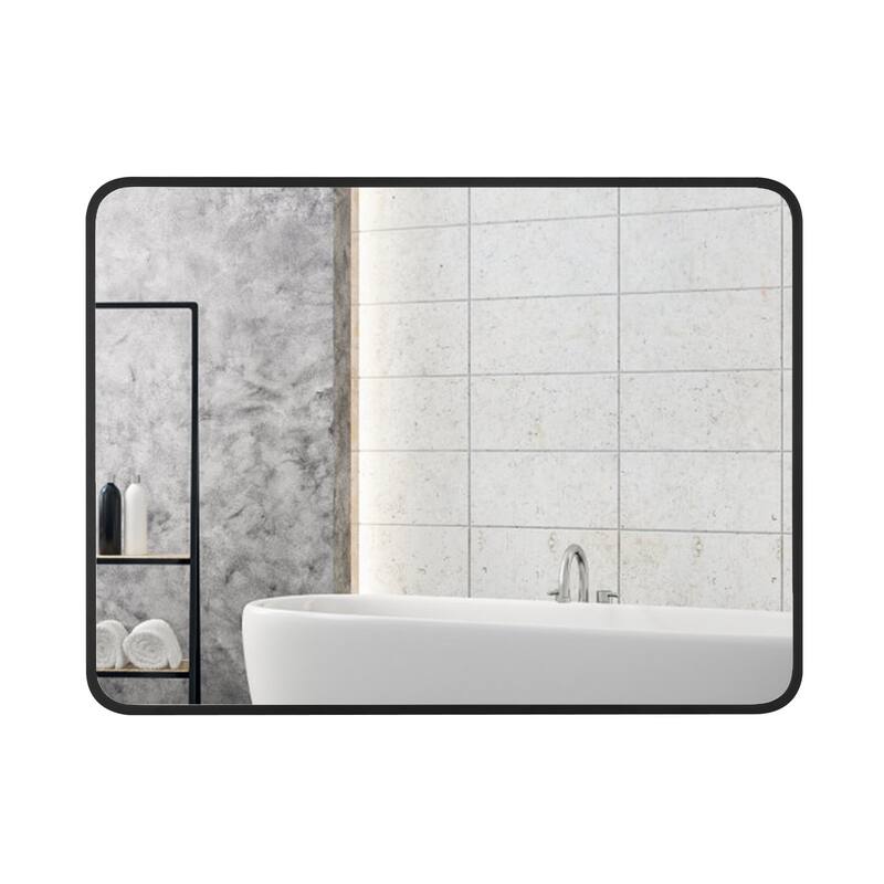 Ledel Modern Rounded Rectangular Metal Framed Bathroom Vanity Mirror