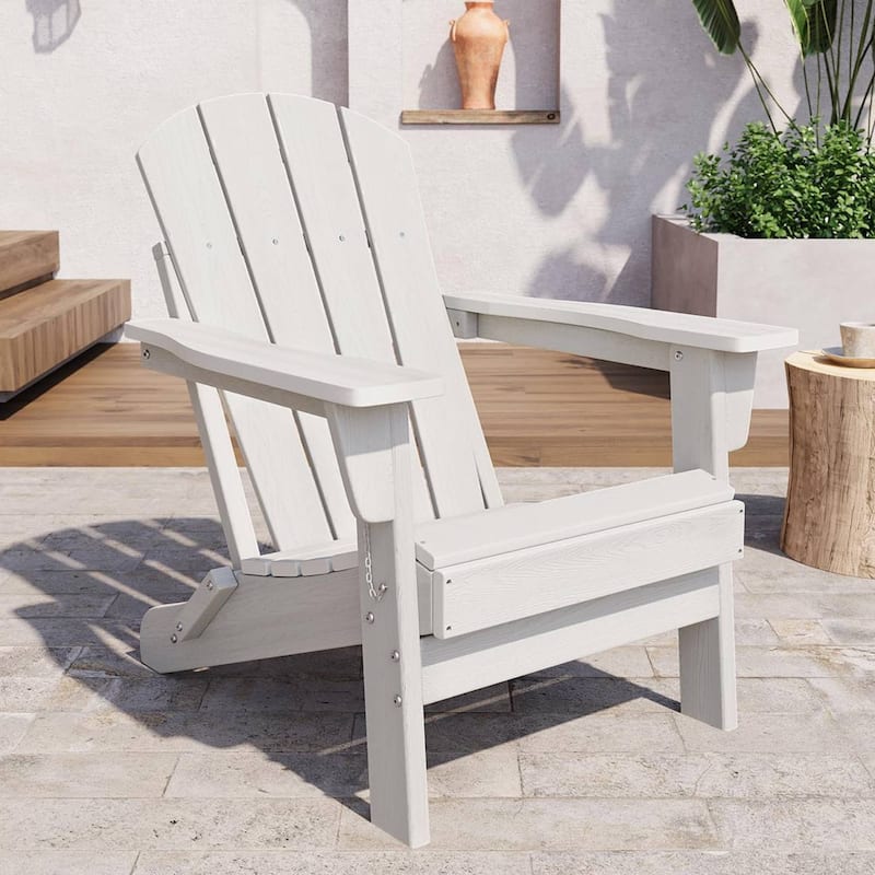 Outdoor Folding Adirondack Chairs, All-Weather Firepit Chair for Patio, Garden, Deck & Lawn - N/A - White