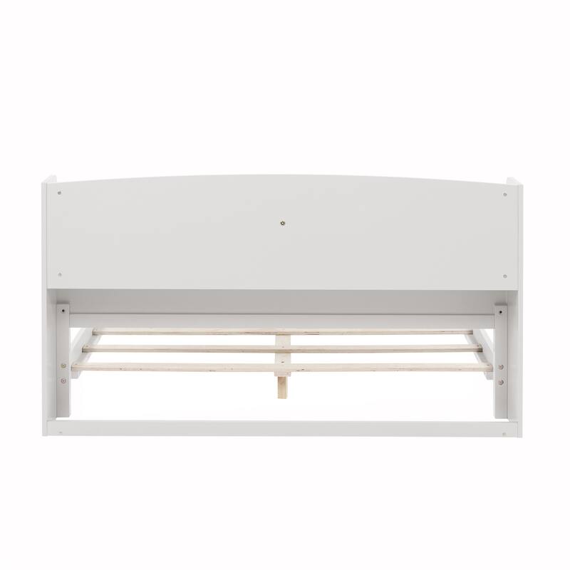 Full Size Pine Bed w/ Bookcase Headboard ,LED Sensor Light, Guardrails