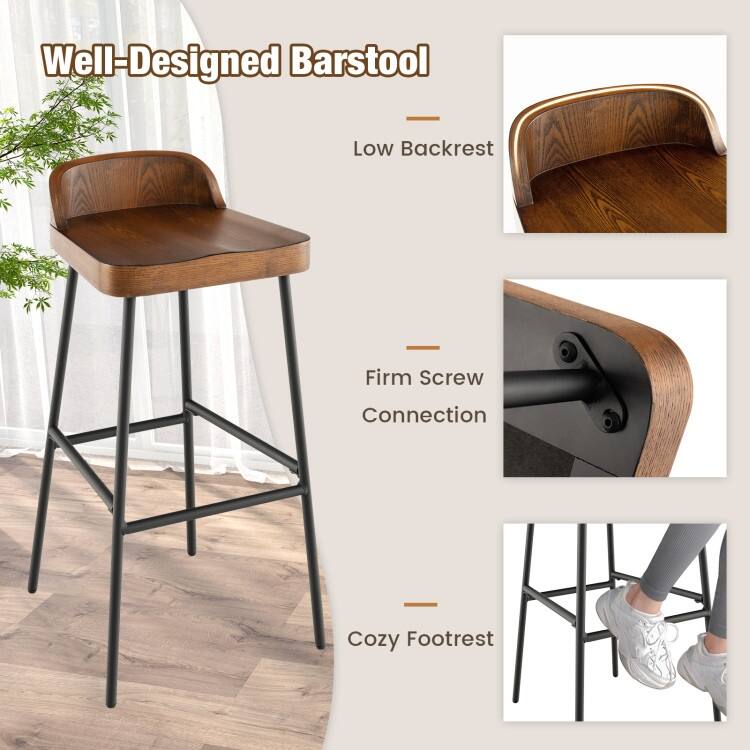 Industrial Bar Stools with Low Back and Footrests - 16.5" x 14" x 32.5" (L x W x H)