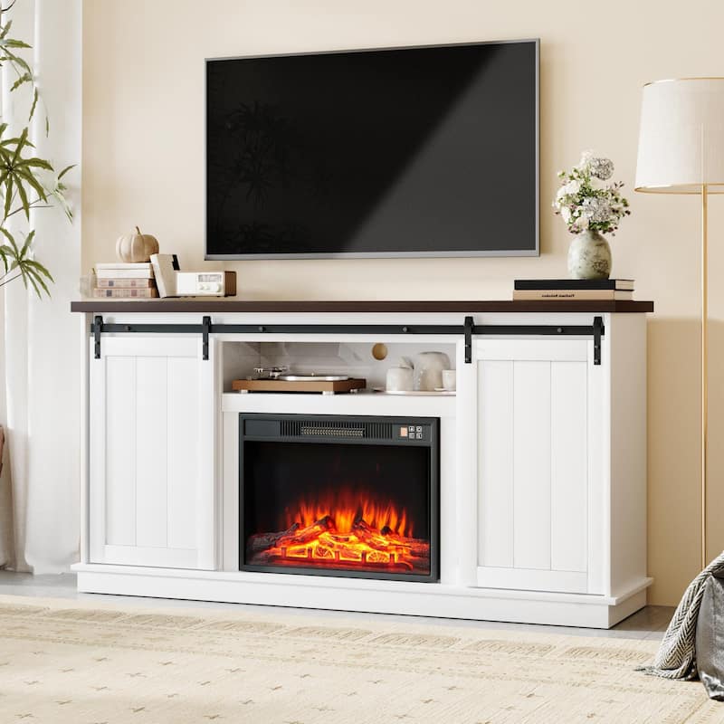 EROMMY Electric Fireplace Heater Mantel TV Cabinet, Media Entertainment Center, Energy Efficient Heater - 63" - White