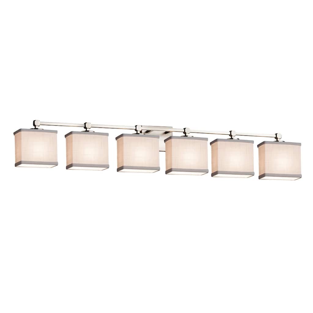 Textile Tetra 6-Light Brushed Nickel Bath, White Rectangle Shade