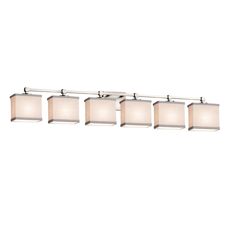 Textile Tetra 6-Light Brushed Nickel Bath, White Rectangle Shade - Brushed Nickel