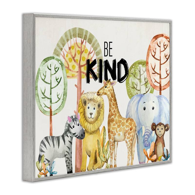 Stupell Be Kind Jungle Animals Framed Giclee Art Design By Kim Allen