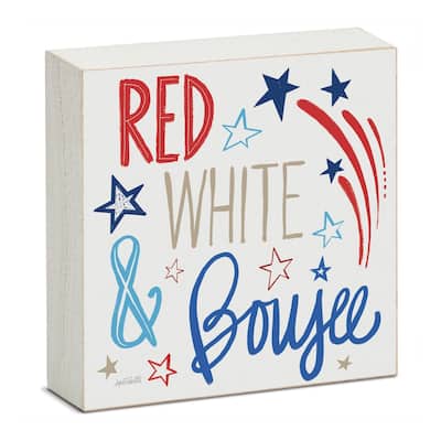 Red White & Boujee Artistic Freestanding Solid Wood Block Sign Made in the USA 3.75” Square Decorative Accent for Home or Office