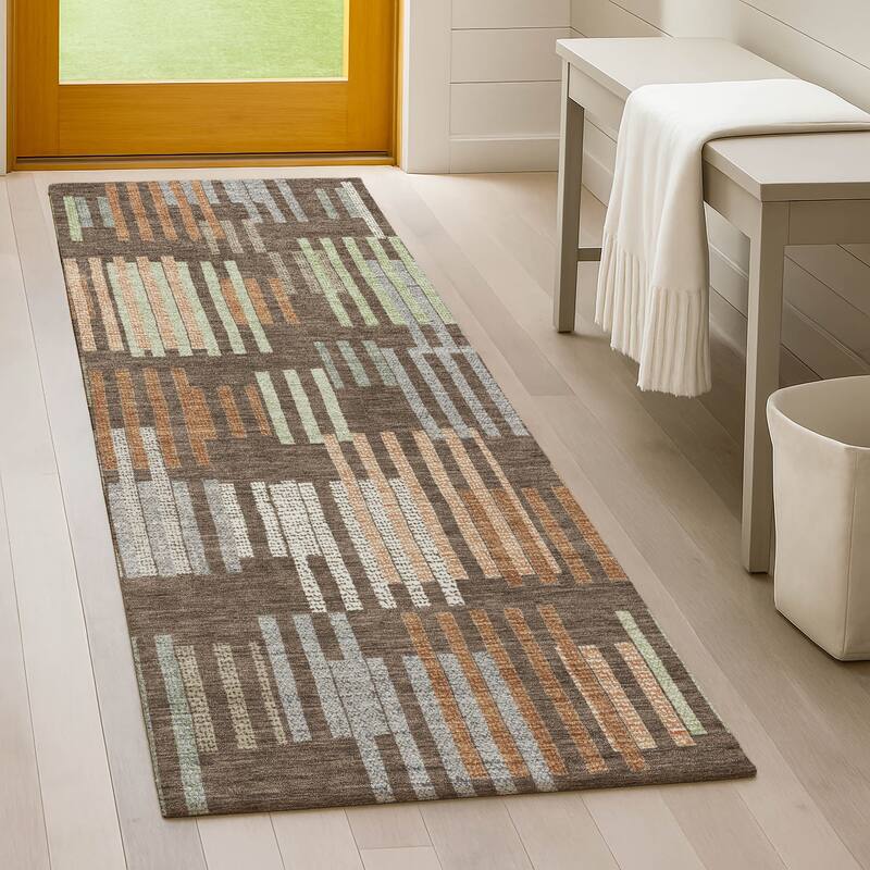 Machine Washable Indoor/ Outdoor Modern Pines Chantille Rug
