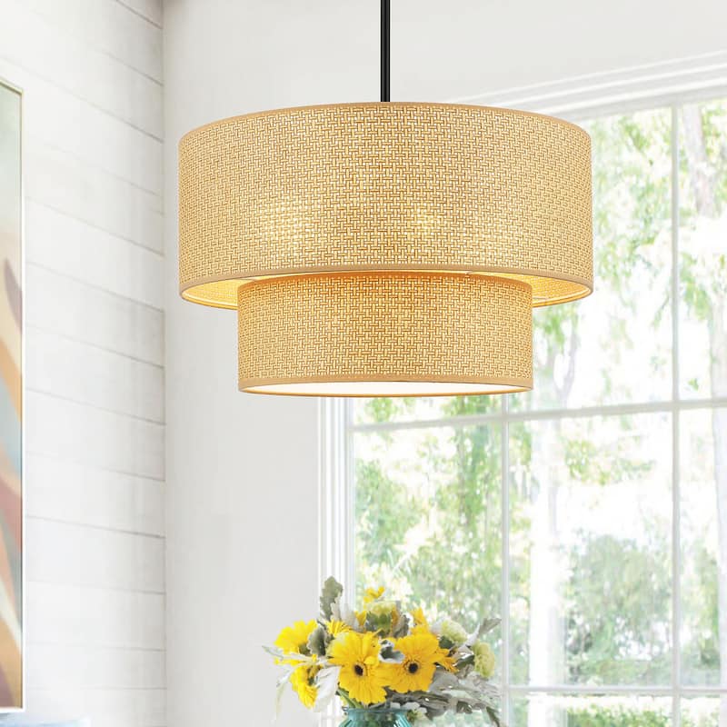GetLedel 4-Light Bohemian Handwoven Drum Chandelier - Brown