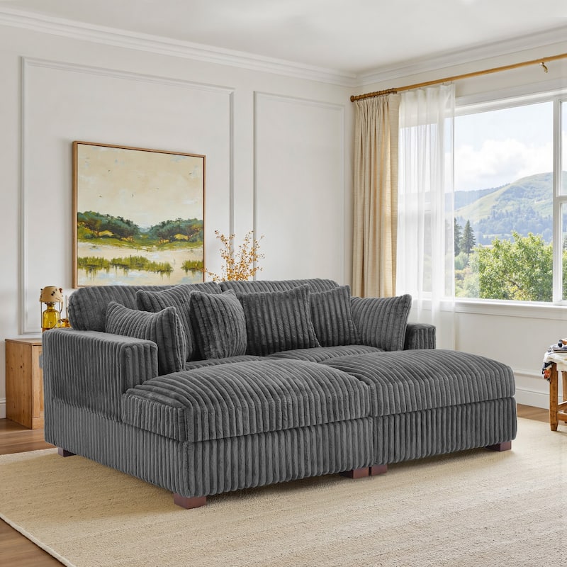 Modern Modular Flannel Fabric Upholstered Sectional Sofa with Square Arm