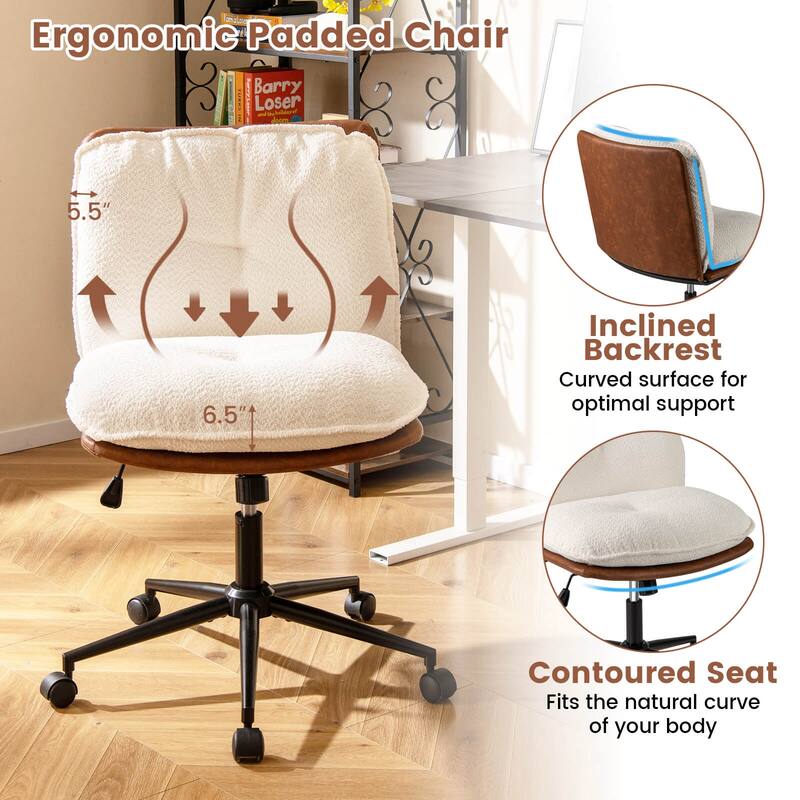 Costway Armless Home Office Chair with Rocking Backrest Swivel & - See Details