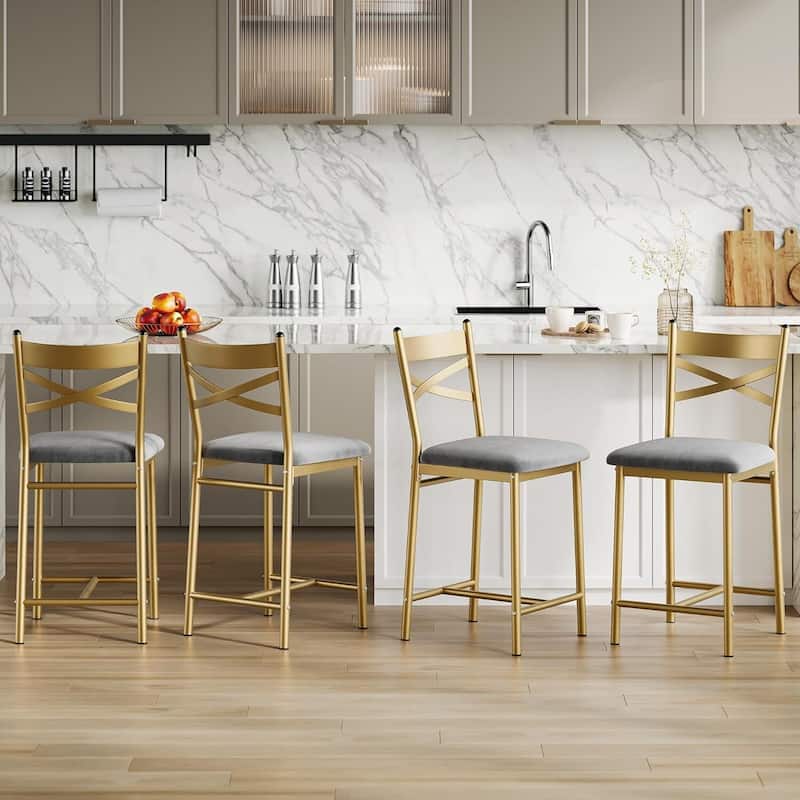 Modern 26" Counte Height Bar Stools for Kitchen Island, Gold - Set of 4