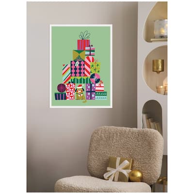 Kate and Laurel Framed Canvas Christmas Tree Presents by Rachel Lee