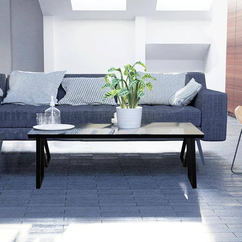 46" Rectangle Coffee Table with Tempered Glass top and Legs, Modern Table for Living Room