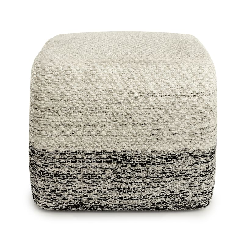 WYNDENHALL Saul Square Woven Pouf in Grey and White Recycled PET Polyester