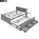 preview thumbnail 6 of 12, Full Platform Bed with Storage Headboard, USB, Twin Size Trundle and 3-Drawers, Grey