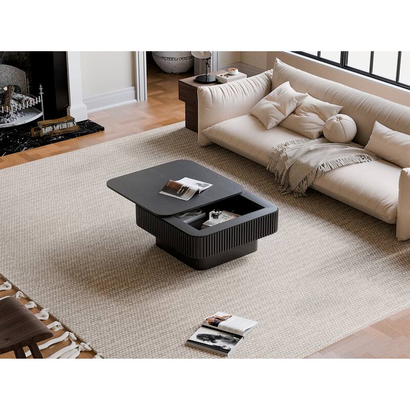 Modern 31.5" Square Coffee Table with Storage Solid Wood Veneered Accent Table for Living Room or Bedroom