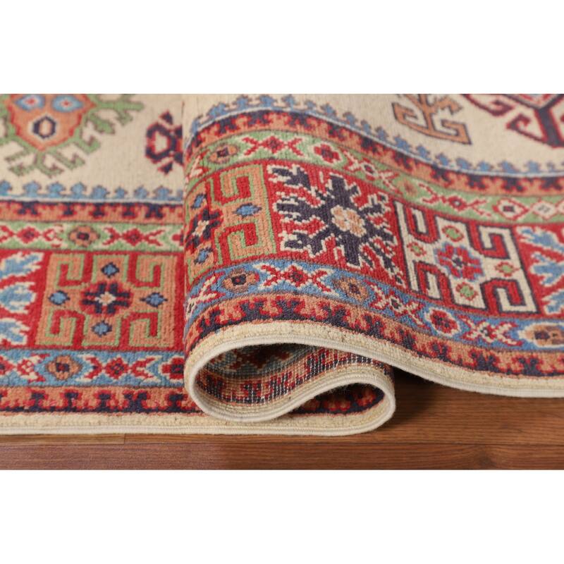 Traditional Beige Kazak Area Rug Handmade Oriental Wool Carpet - 4'11" x 6'7"