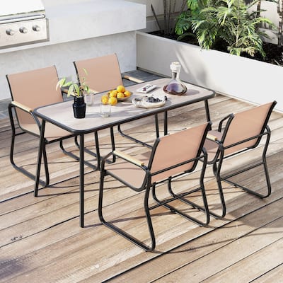 Gymax 5 PCS Patio Dining Set w/ Wood-like Armrests & Metal Frame for