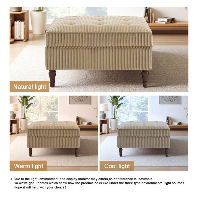 Corduroy Flip Top Dual-Use Storage Ottoman Coffee Table