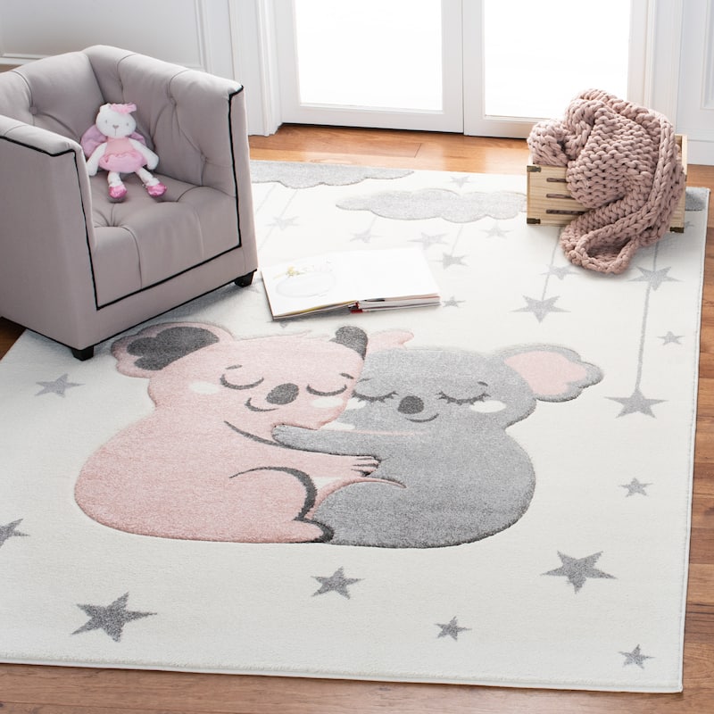 SAFAVIEH Carousel Kids Iana Koala Hug Rug - 5'3" Square - Ivory/Pink - Square