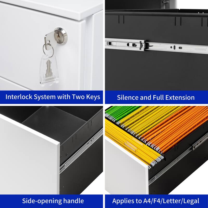 Modern File Cabinet Mobile File Cabinet with 2 Drawers, 5 Casters, Removable Dividers and locks, for Home Office