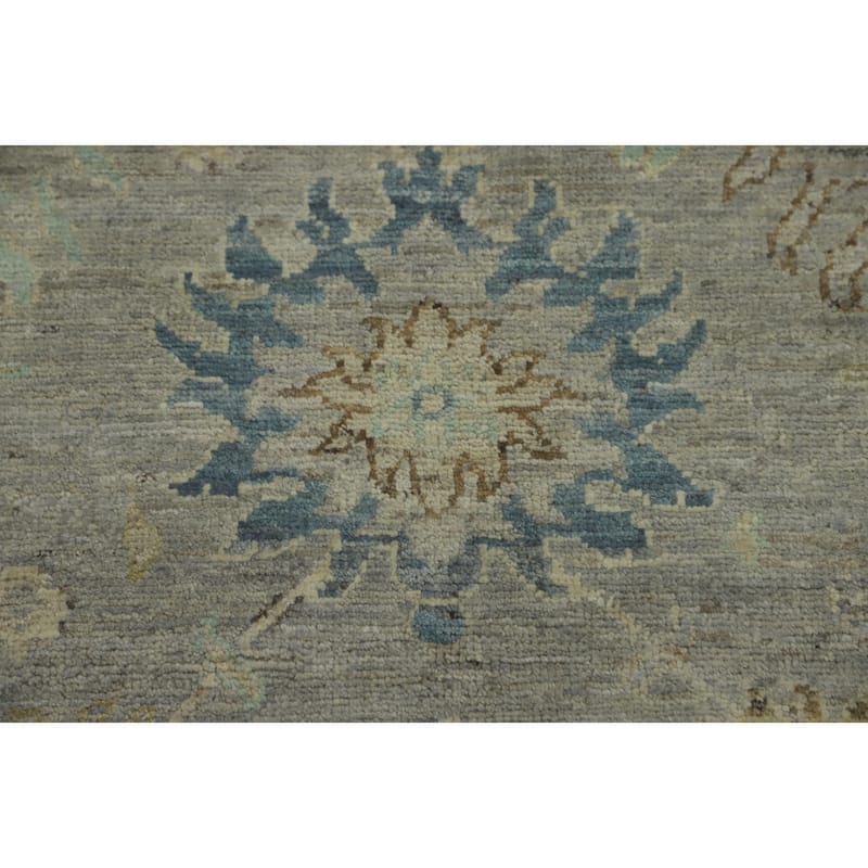 Handmade Gray Oushak Vegetable Dye Area Rug, Floral Geometric Carpet - 11' 8'' X 9' 0''