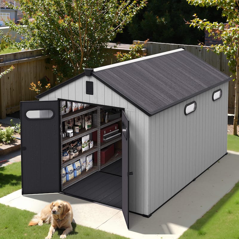 Pellebant 8X8/8X10/8X12 FT Resin Outdoor Storage Shed with Floor for Patio Furniture and Tools