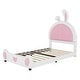 preview thumbnail 18 of 22, Twin Size Upholstered Bed Frame with Rabbit-Shaped Headboard, Cute Cartoon Faux Leather Platform Bed w/ Bed End Storage Pocket
