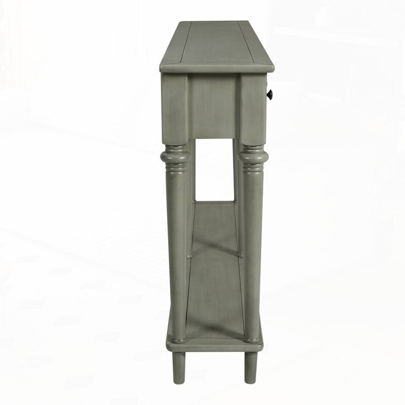 Retro Console Table with Open Shelf and 4 Drawers for Entryways