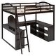 preview thumbnail 43 of 52, Solid Wood Loft Bed with Bulit-in U-shaped Desk and 2 Drawers, Full Size Loft Bedframe with Storage Shelves and Tri-fold Mirror