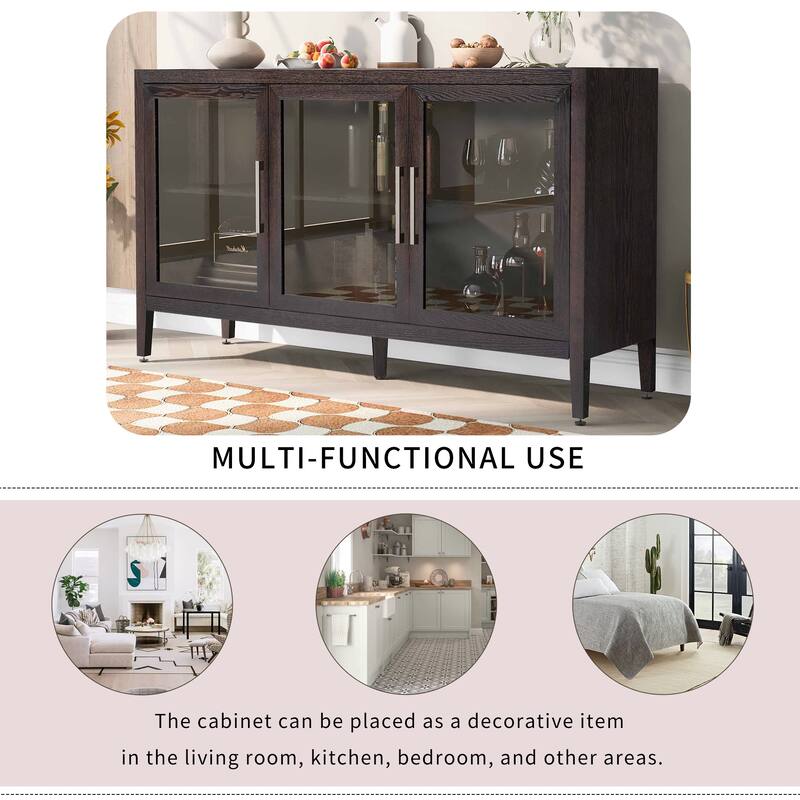 58.2'' Wood Storage Cabinet with Doors and Adjustable Shelf