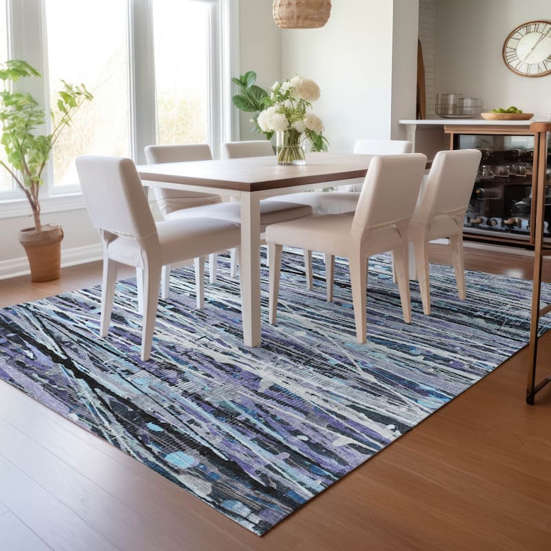 Machine Washable Indoor/Outdoor Abstract Stripes Chantille Rug