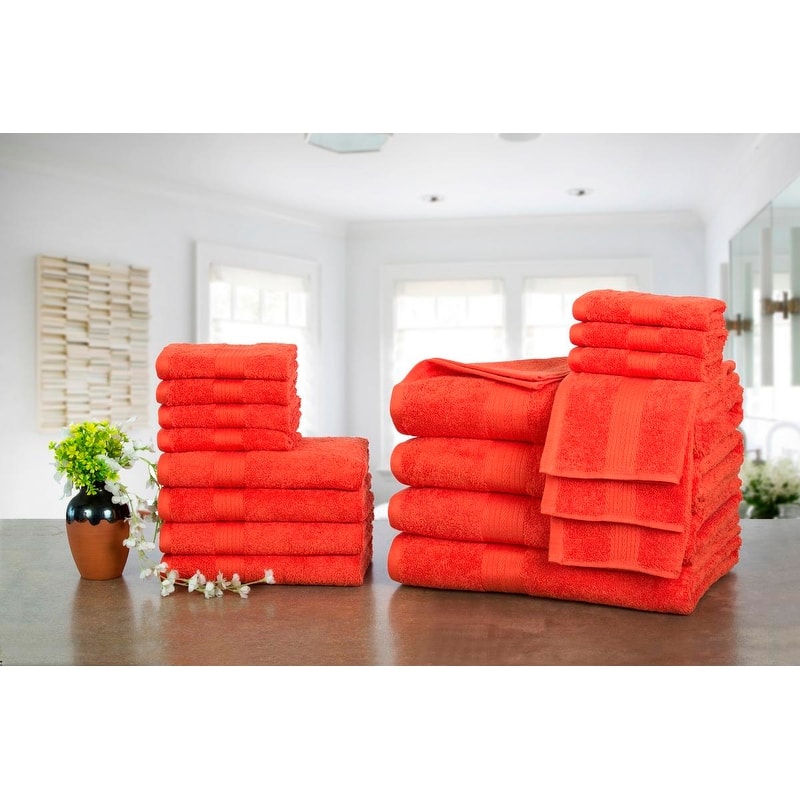 Luxurious Cotton 600 GSM Bathroom Towel Sets by Ample Decor - Set of 18 - Orange