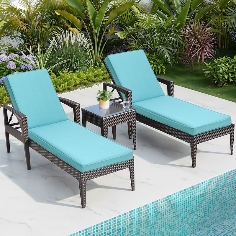 Aoodor Patio Chaise Lounger Cushions Set of 2, Olefin Fabric, Water-Resistant, 72x21x3 Inches(Only Cushions) - Blue